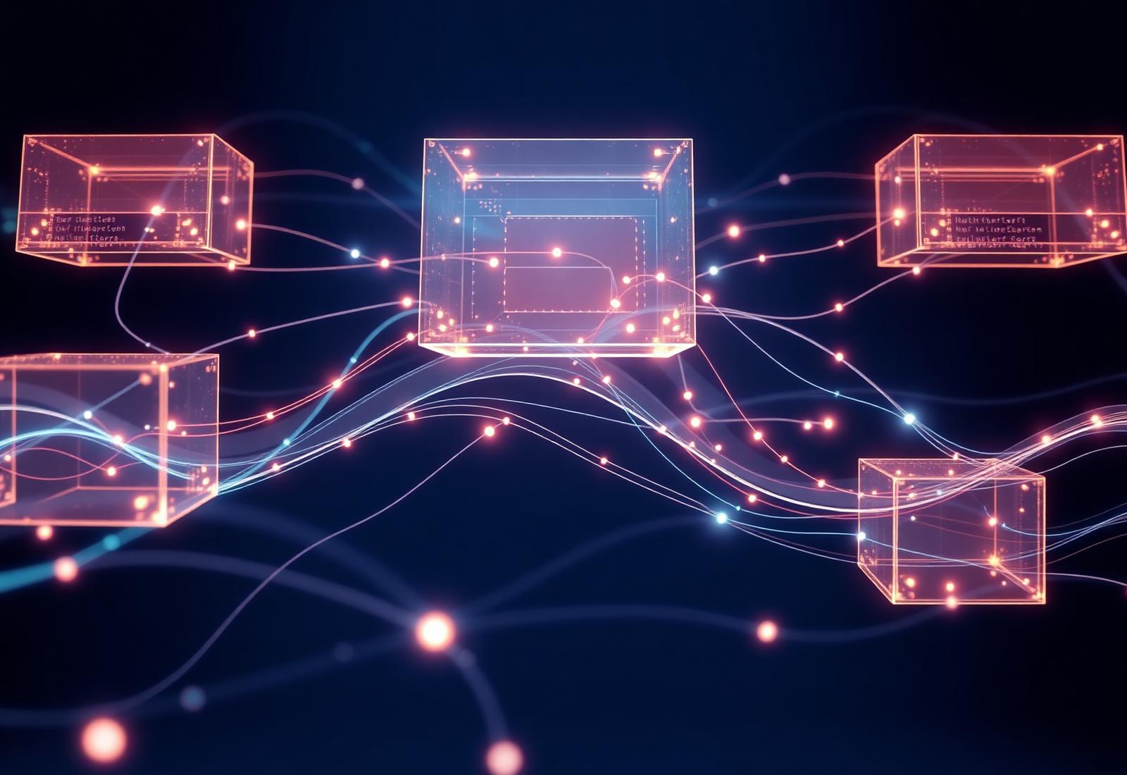 Abstract visualization of interconnected digital systems engineered by OZAYED